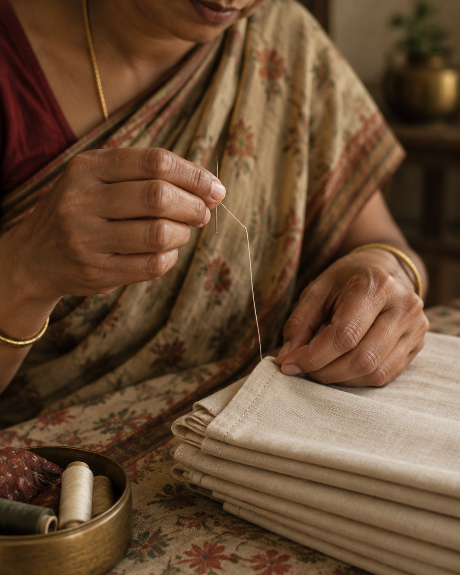Close-up of hands sewing